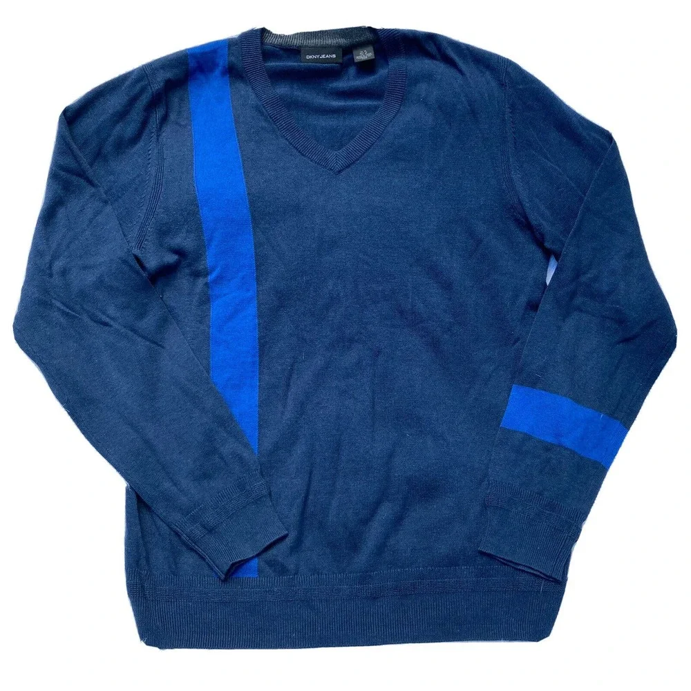 DKNY Jeans Blue Cotton Pullover Sweater Size Medium Casual Career Autumn Mens - Picture 1 of 6
